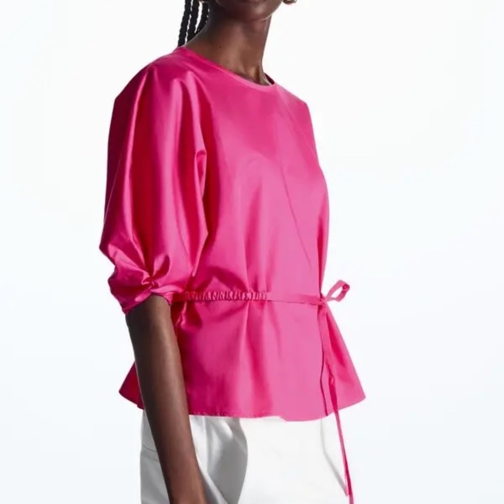 COS belted puff sleeve blouse hot pink